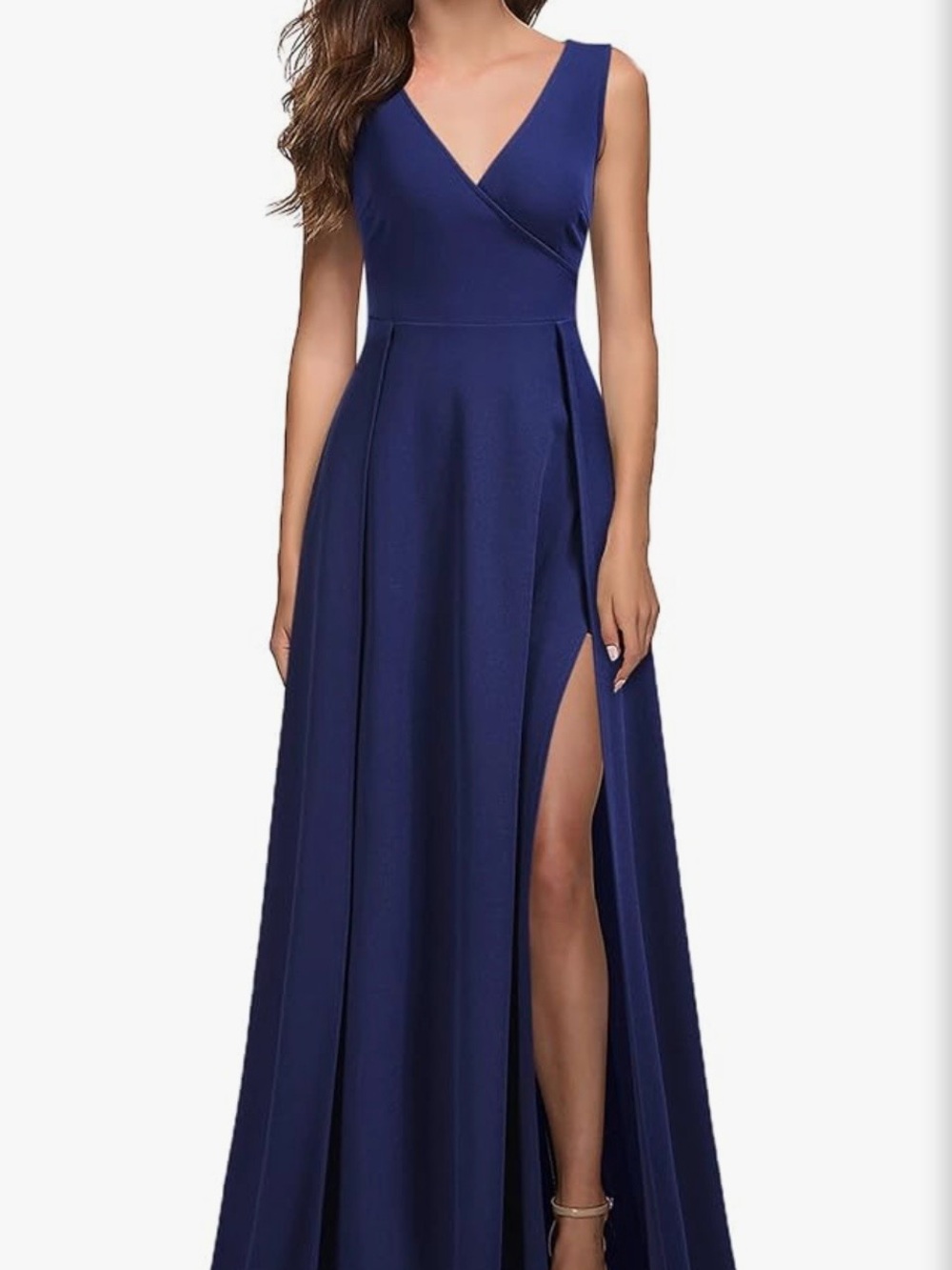 XXL Sleeveless Navy V-Neck Wedding Dress with Double Sides Slits Size 20-22